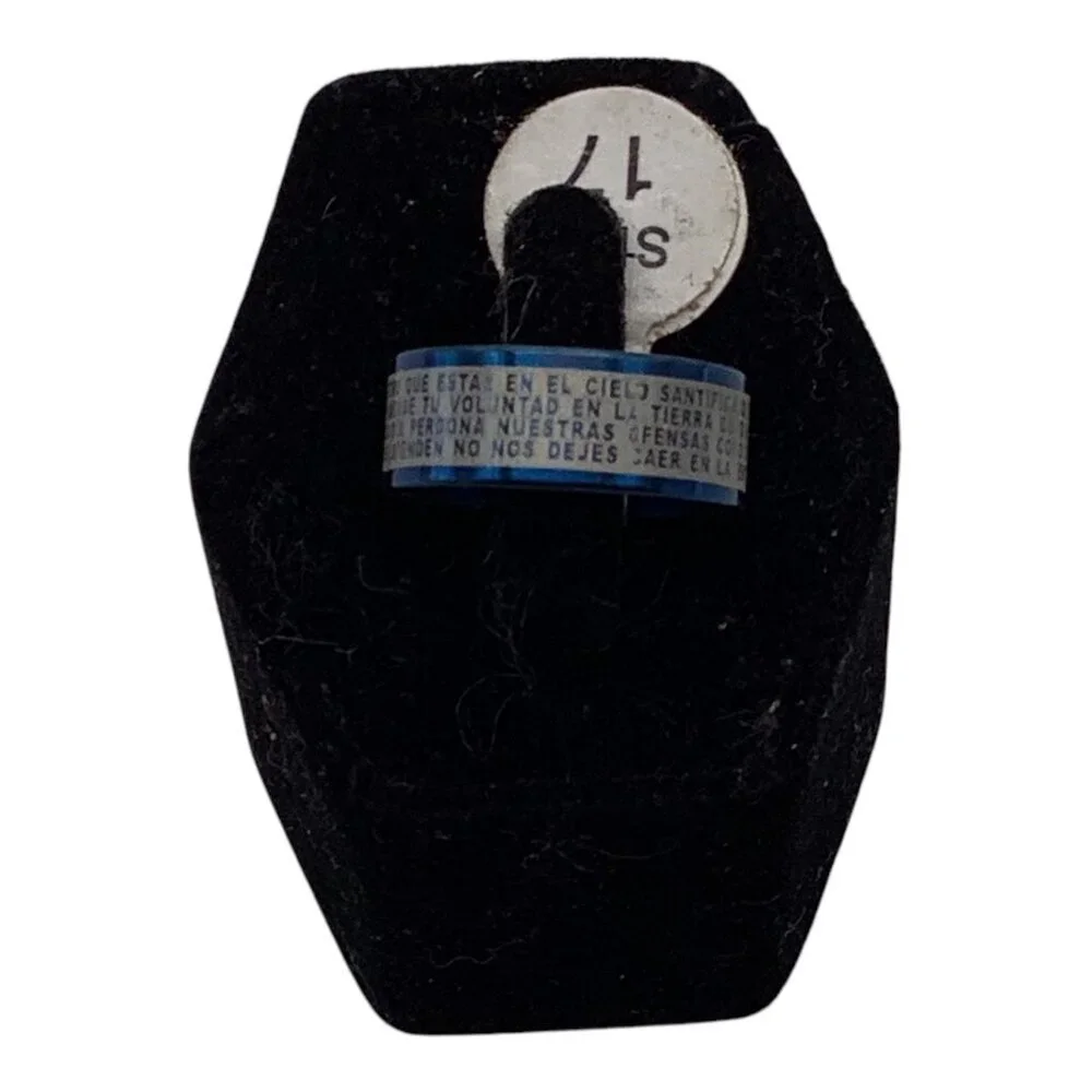 Blue Stainless Steel‎  Padre Nuestro Lords Prayer Spanish Ring Size 7